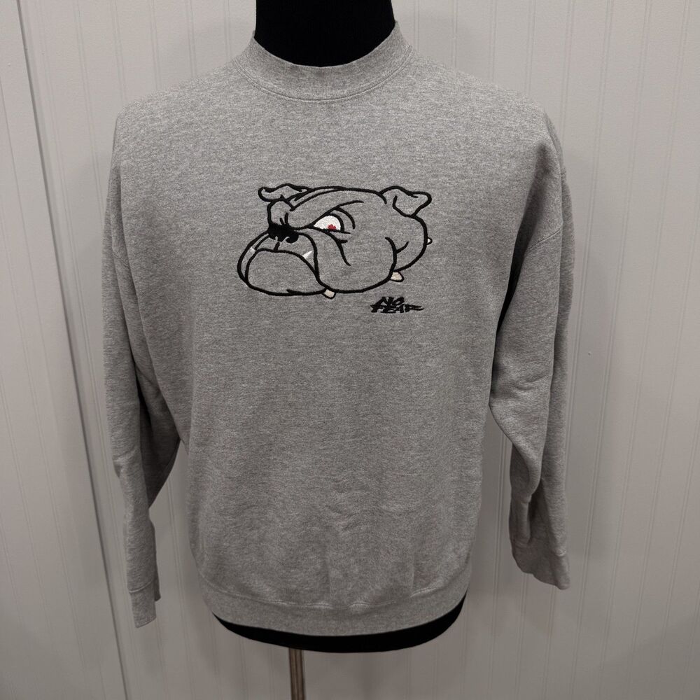 Vintage No Fear Women's XL Gray Bulldog Logo Embroidered Pullover Sweatshirt 90s